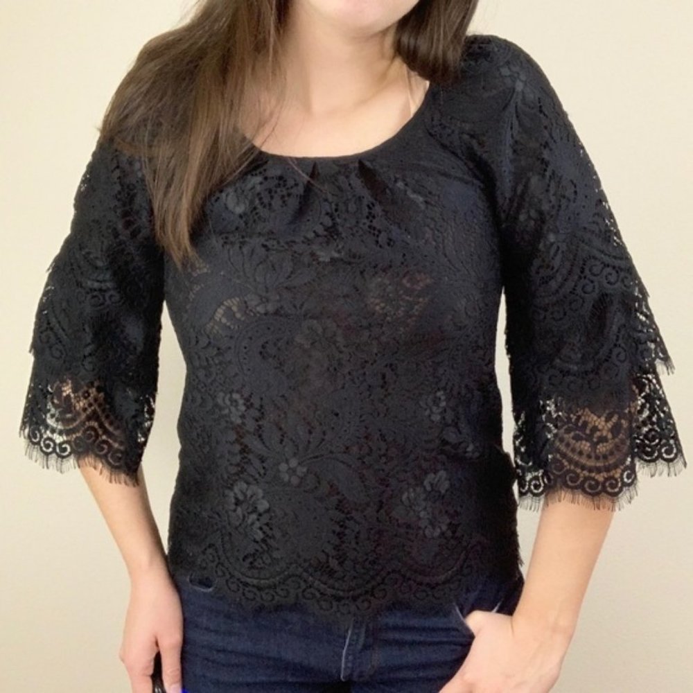 Leifsdottir Tiered Black Lace Blouse